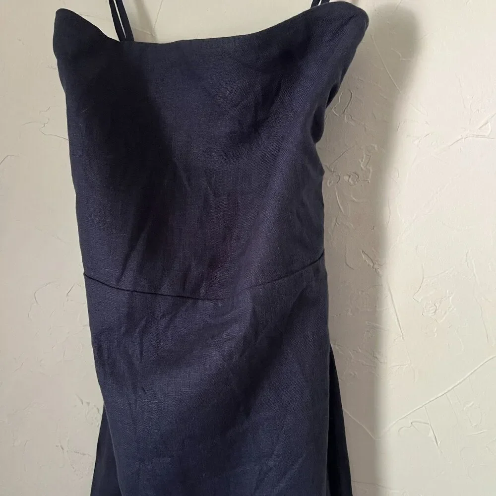 Faithfull The Brand Das Flores Navy Linen Strapless Maxi Dress‎ Euro Summer Sz S